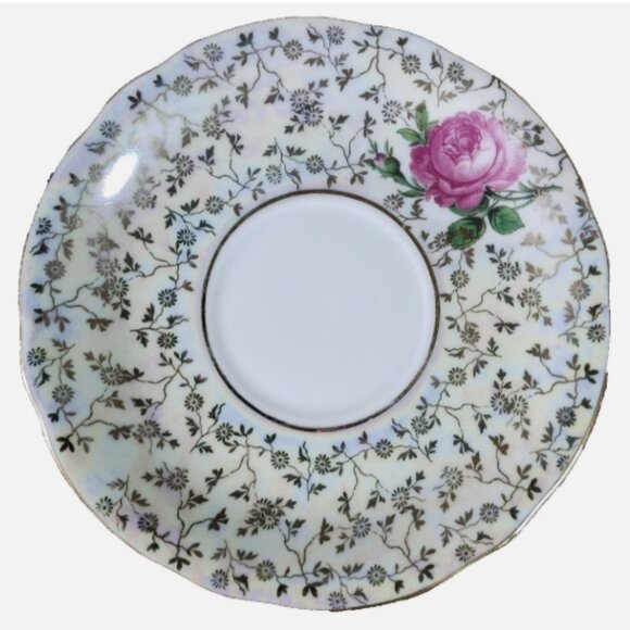 D - Dresden Porcelain Saucers Plates Iridescent w/Rose‎ and Gold Trim Set of 2 - Picture 9 of 9